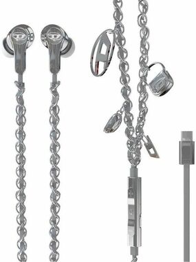 DIESEL Wired Earbuds Silver Charms 60458 USB-C ANC Active Noise Cancelling